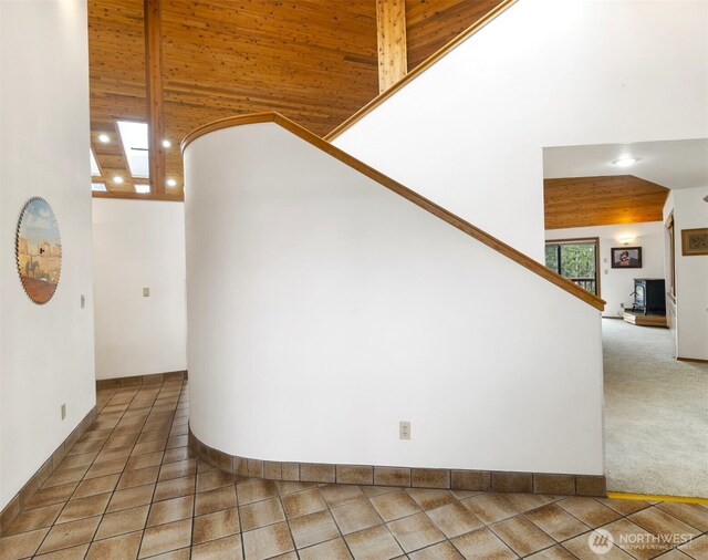 280 Surf St, Westport, WA 98595 - stairs with recessed lighting, a high ceiling, and carpet floors