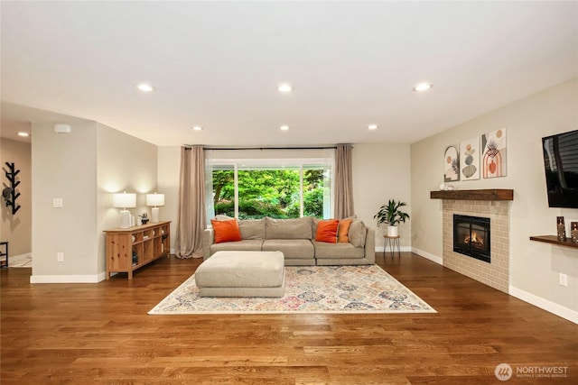 3908 NE 103rd St, Seattle, WA 98125 - living room featuring a tile fireplace, wood finished floors, and recessed lighting