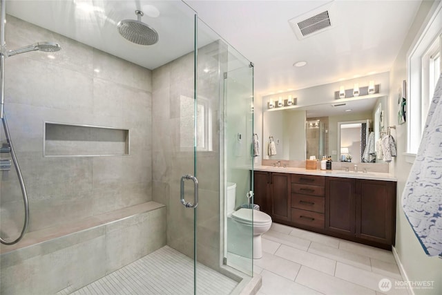 3908 NE 103rd St, Seattle, WA 98125 - full bathroom featuring a shower stall, tile patterned floors, and double vanity