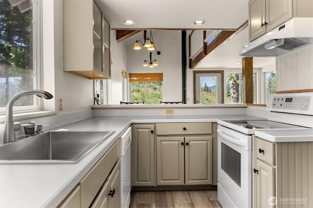102A Vintin Rd, Carlton, WA 98814 - kitchen with white appliances, a sink, under cabinet range hood, healthy amount of natural light, and recessed lighting