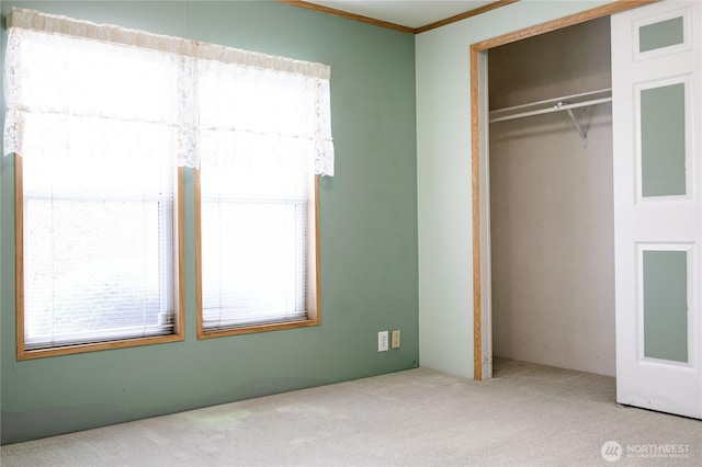 815 NE Karol Loop, College Place, WA 99324 - unfurnished bedroom with multiple windows, carpet floors, a closet, and ornamental molding
