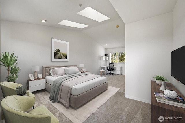 2311 Milton Way Unit E, Milton, WA 98354 - bedroom with a skylight, carpet flooring, lofted ceiling, and a desk