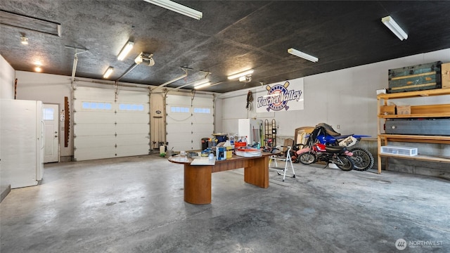810 E Spring, Dayton, WA 99328 - garage with freestanding refrigerator and a garage door opener