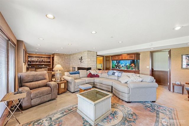 9138 Edgewater Dr SW, Lakewood, WA 98499 - living room featuring recessed lighting and light carpet