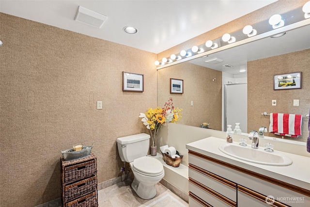 9138 Edgewater Dr SW, Lakewood, WA 98499 - full bathroom featuring toilet, vanity, an enclosed shower, and tile patterned floors