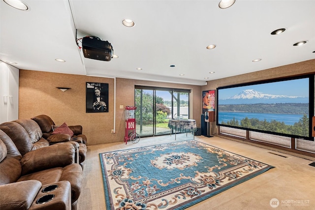 9138 Edgewater Dr SW, Lakewood, WA 98499 - cinema with recessed lighting and carpet floors