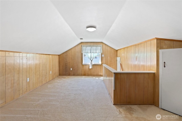 4325 E B St, Tacoma, WA 98404 - bonus room featuring vaulted ceiling, wood walls, and carpet