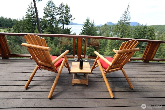 209 Marine Dr, Blakely Island, WA 98222 - wooden deck featuring a mountain view
