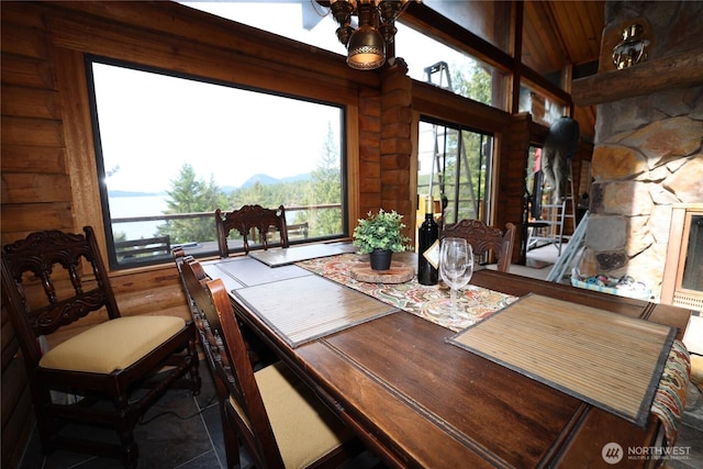 209 Marine Dr, Blakely Island, WA 98222 - dining area featuring rustic walls