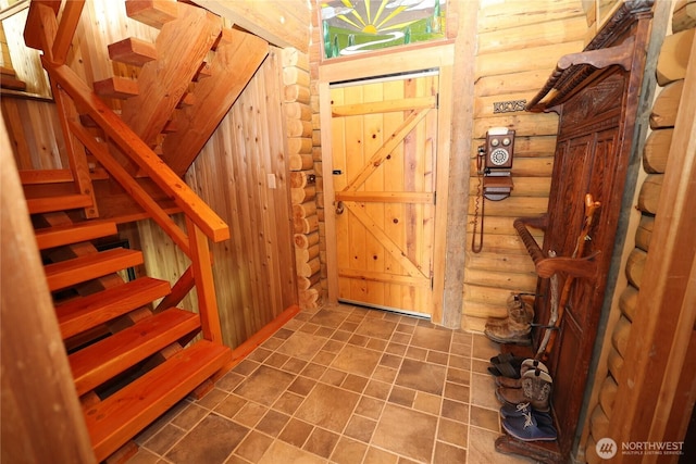 209 Marine Dr, Blakely Island, WA 98222 - stairway with rustic walls