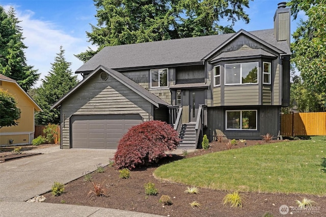 236 S 316th Pl, Federal Way, WA 98003 - raised ranch featuring concrete driveway, a chimney, and a shingled roof