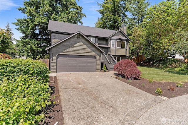 236 S 316th Pl, Federal Way, WA 98003 - view of front of house featuring driveway, a chimney, stairway, and a shingled roof