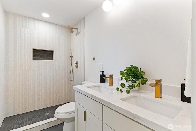 236 S 316th Pl, Federal Way, WA 98003 - bathroom with toilet, tiled shower, and double vanity