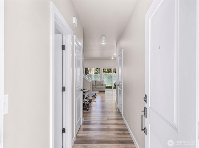 2912 Sandwood Ln, Blaine, WA 98230 - hallway with wood finished floors, recessed lighting, and baseboards