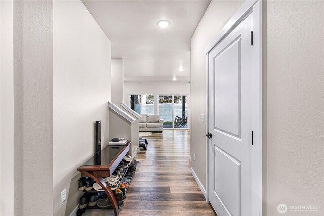 2912 Sandwood Ln, Blaine, WA 98230 - hall featuring wood finished floors, baseboards, and recessed lighting