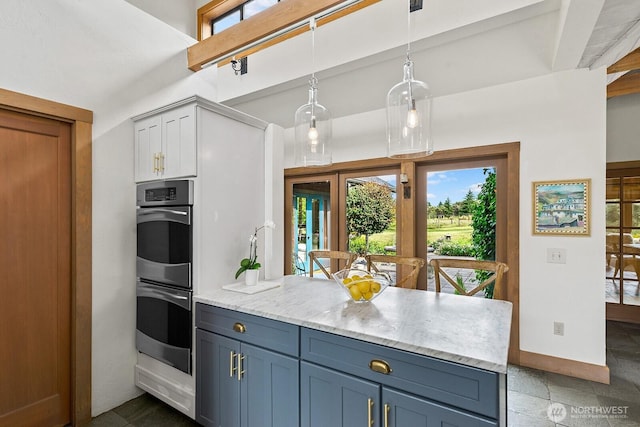 26742 94th Ave SW, Vashon, WA 98070 - kitchen featuring double oven, plenty of natural light, a peninsula, and pendant lighting