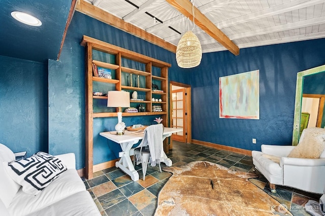 26742 94th Ave SW, Vashon, WA 98070 - office featuring stone tile floors, baseboards, and beamed ceiling