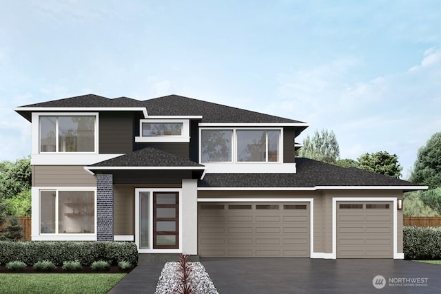 13696 197th Ave SE, Monroe, WA 98272 - prairie-style house featuring a shingled roof, concrete driveway, an attached garage, and a garage
