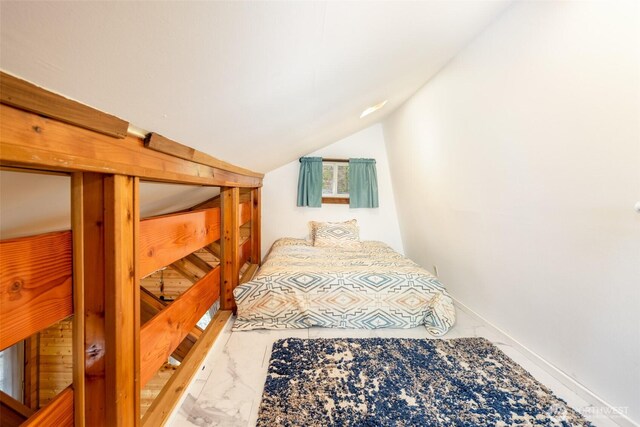 451 Aspen Springs Rd, Cle Elum, WA 98922 - bedroom with marble finish flooring, lofted ceiling, and baseboards