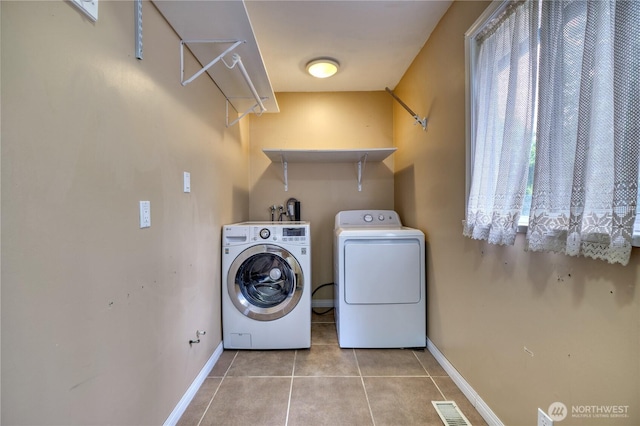 245 Shady Glen Ave, Point Roberts, WA 98281 - laundry room with washer and dryer, baseboards, and tile patterned flooring