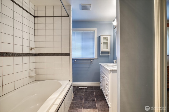 245 Shady Glen Ave, Point Roberts, WA 98281 - bathroom with vanity, baseboards, and tile patterned flooring