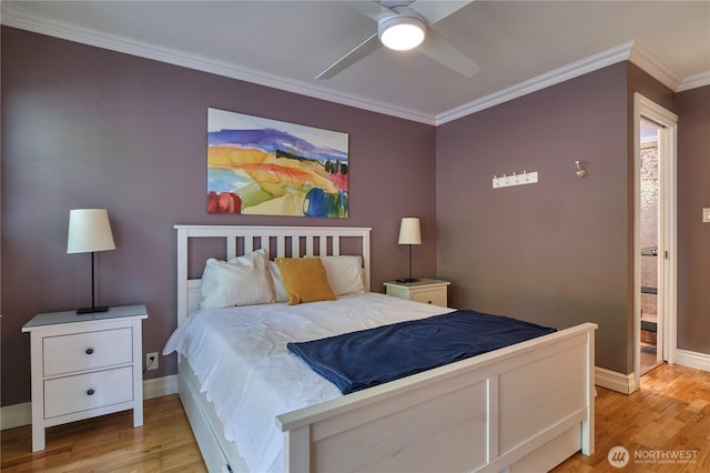 245 Shady Glen Ave, Point Roberts, WA 98281 - bedroom with wood finished floors, baseboards, ornamental molding, and a ceiling fan