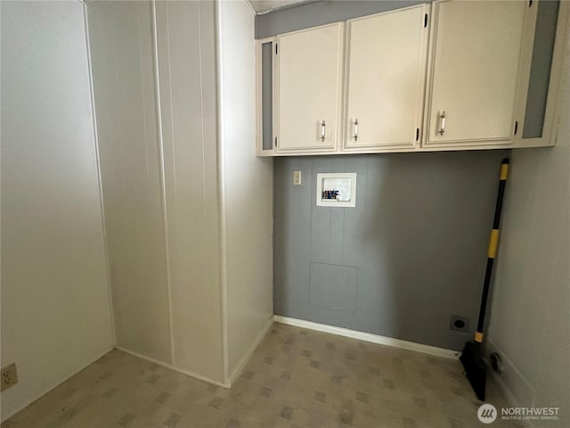 11615 Nisqually Park Loop SE, Olympia, WA 98513 - laundry area featuring light floors, hookup for a washing machine, cabinet space, and baseboards