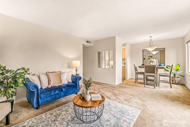 615 75th St SE Unit C-44, Everett, WA 98203 - living room featuring light carpet, a textured ceiling, and baseboards