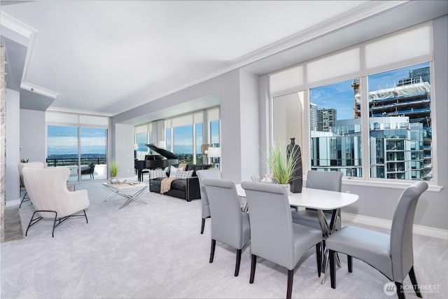177 107th Ave NE Unit 2401, Bellevue, WA 98004 - carpeted dining room with ornamental molding and a view of city