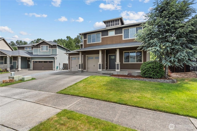 317 Phoenix Ave SW, Orting, WA 98360 - view of front facade with an attached garage, driveway, a front lawn, and covered porch