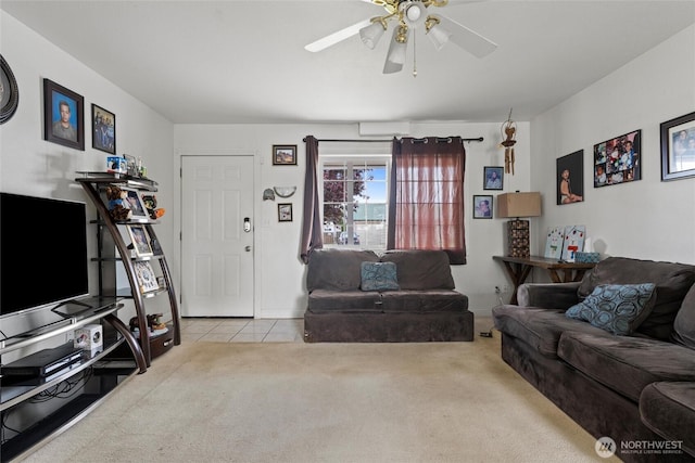1223 Arnold Dr, Moses Lake, WA 98837 - tiled living area featuring ceiling fan and carpet