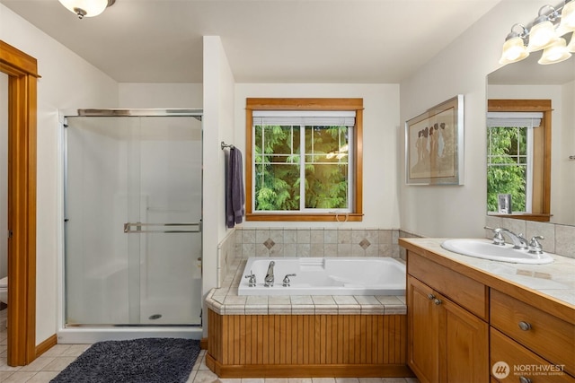 6570 Cedar Glade Ln, Bainbridge Island, WA 98110 - full bath with a stall shower, vanity, a bath, toilet, and tile patterned floors