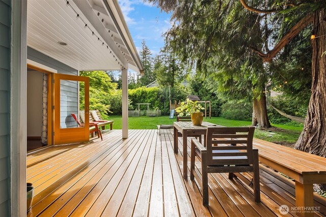 6570 Cedar Glade Ln, Bainbridge Island, WA 98110 - wooden terrace with a lawn
