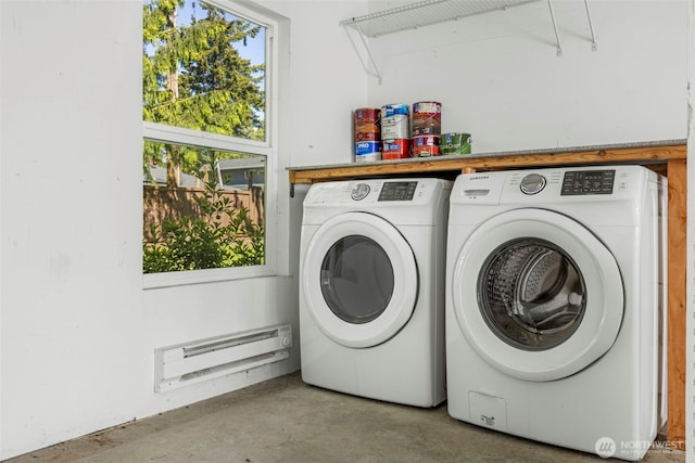 14011 Wallingford Ave N, Seattle, WA 98133 - laundry room with washing machine and dryer, plenty of natural light, and baseboard heating