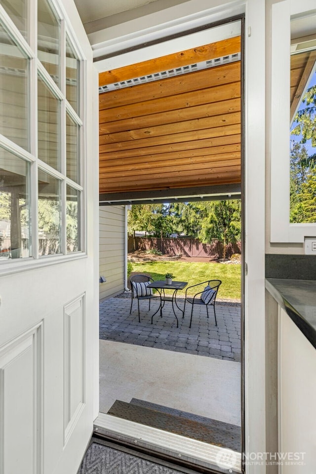 14011 Wallingford Ave N, Seattle, WA 98133 - doorway to outside with wood ceiling and carpet floors