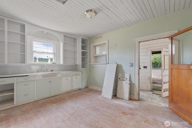 1908 W State Route 4 Unit 1, Skamokawa, WA 98647 - kitchen featuring a sink, open shelves, plenty of natural light, light countertops, and wooden ceiling