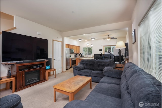 6018 Illinois Ln SE Unit B, Lacey, WA 98513 - living area with light carpet and ceiling fan