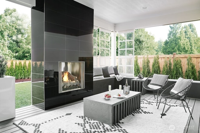 4120 Reef Rd SW, Port Orchard, WA 98367 - view of patio / terrace featuring a tile fireplace