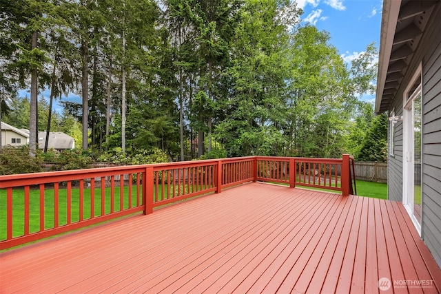 23600 Dunbar Pl NW, Poulsbo, WA 98370 - deck with a yard and view of wooded area