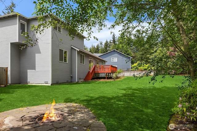 23600 Dunbar Pl NW, Poulsbo, WA 98370 - view of yard featuring a deck, an outdoor fire pit, and stairway