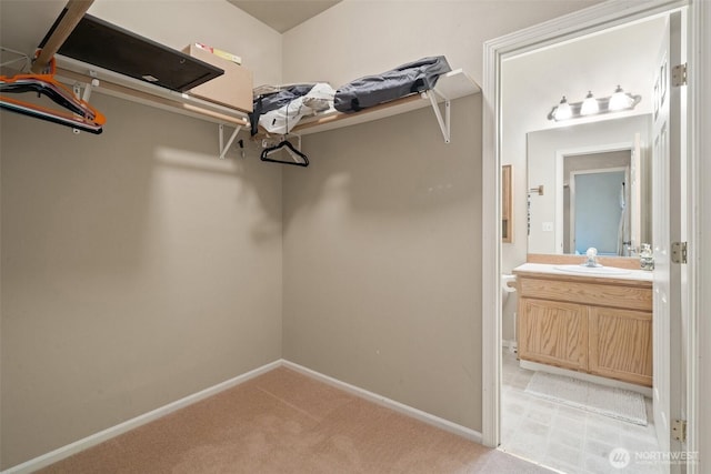 14647 NW Honeyhill Loop, Seabeck, WA 98380 - walk in closet featuring light carpet and a sink