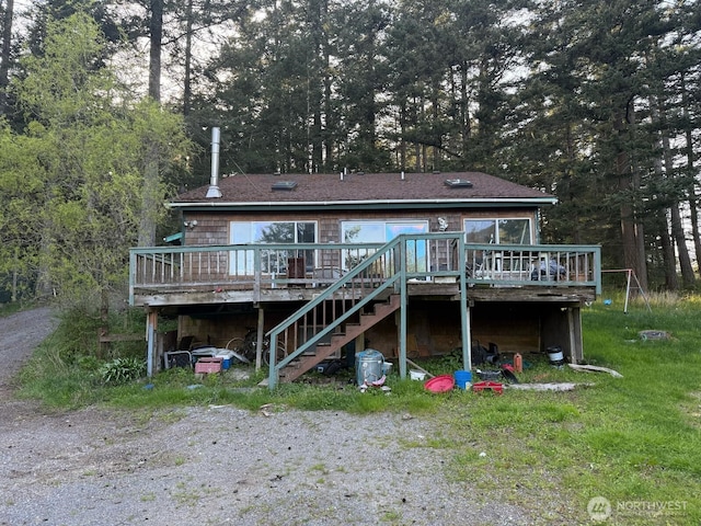 39 Otters Lair Ln, Orcas Island, WA 98245 - back of house featuring a wooden deck and stairway