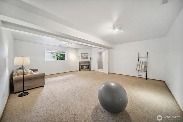 1402 E Lake Dr, Bremerton, WA 98312 - workout room with carpet floors, a glass covered fireplace, and baseboards