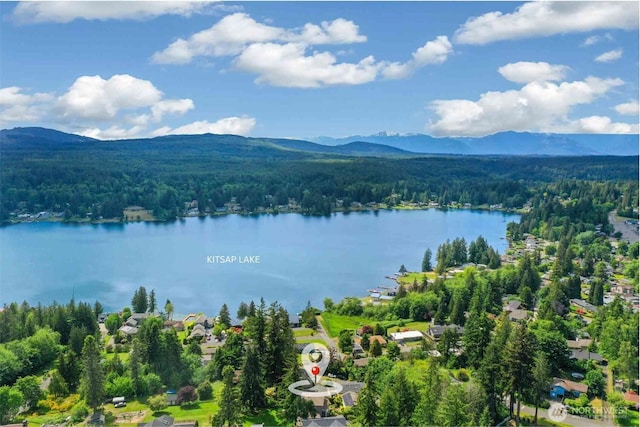 1402 E Lake Dr, Bremerton, WA 98312 - drone / aerial view of a heavily wooded area and a water and mountain view