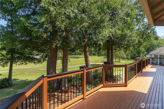 211 Greenview Ln, Port Ludlow, WA 98365 - wooden deck featuring a yard and view of wooded area