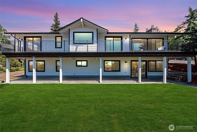 3020 Alpine Dr, Bellingham, WA 98226 - rear view of property with a lawn, a patio, and a balcony