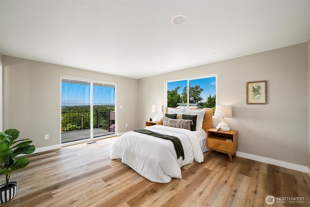 3020 Alpine Dr, Bellingham, WA 98226 - bedroom featuring access to exterior, baseboards, and light wood-style floors