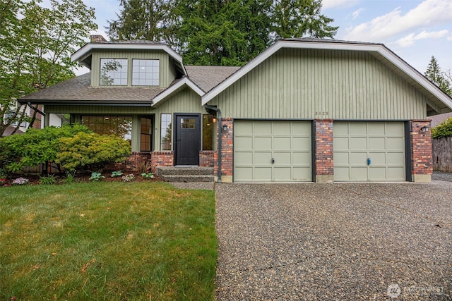 9828 33rd Dr SE, Everett, WA 98208 - view of front of house featuring concrete driveway, roof with shingles, brick siding, a garage, and a front yard