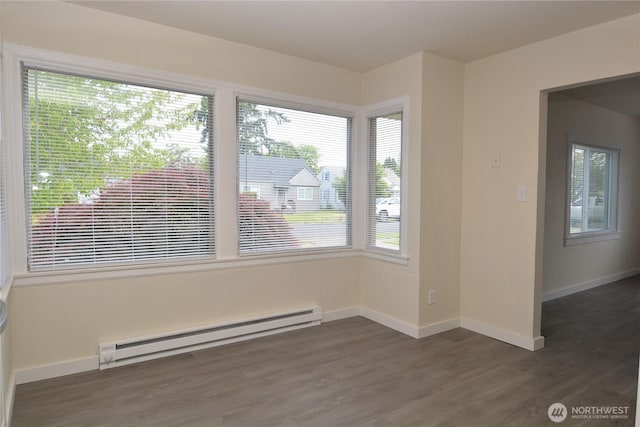 3159 Florida St, Longview, WA 98632 - unfurnished room featuring a baseboard radiator, dark wood finished floors, and baseboards