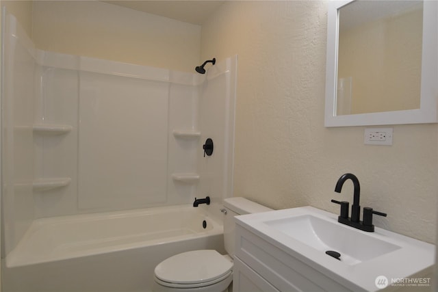 3159 Florida St, Longview, WA 98632 - bathroom with a textured wall, toilet, bathing tub / shower combination, and vanity